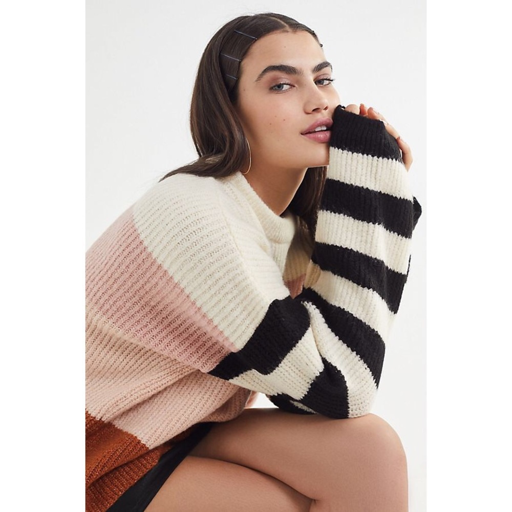 Urban Outfitters Striped Sweater - Cream, Pink, Black, Brown